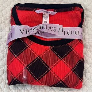 Victorias Secret Buffalo Check Plaid Thermal Pajamas, Red & Black, SMALL NWT